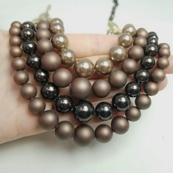 Vintage Four Strand Brown Beaded Necklace, Graduated Size Adjustable Hook Clasp - Picture 7 of 7